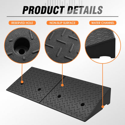 DNA MOTORING 1pcs 5.7" Rise Rubber Curb Ramp Heavy Duty Loading Driveway Ramp Threshold Ramp 38.6 in L x 14.8 in W x 5.7 in H for Loading Dock, Warehouse, Wheelchair, Motorcycles, Cars, TOOLS-00647