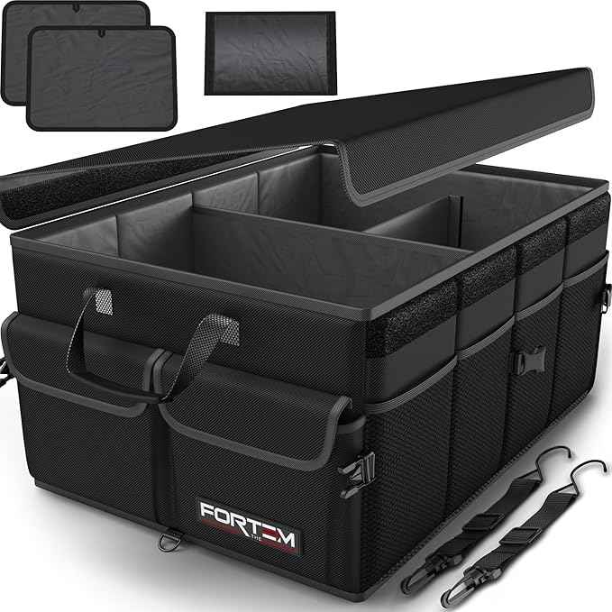 FORTEM Trunk Organizer For SUV Car Trunk Organizer, Foldable Storage, Car Accessories for Women Men, Collapsible Bag, Perfect Christmas Gifts, 600D Oxford, Non Slip Bottom, Straps, Soft Cover (50L)