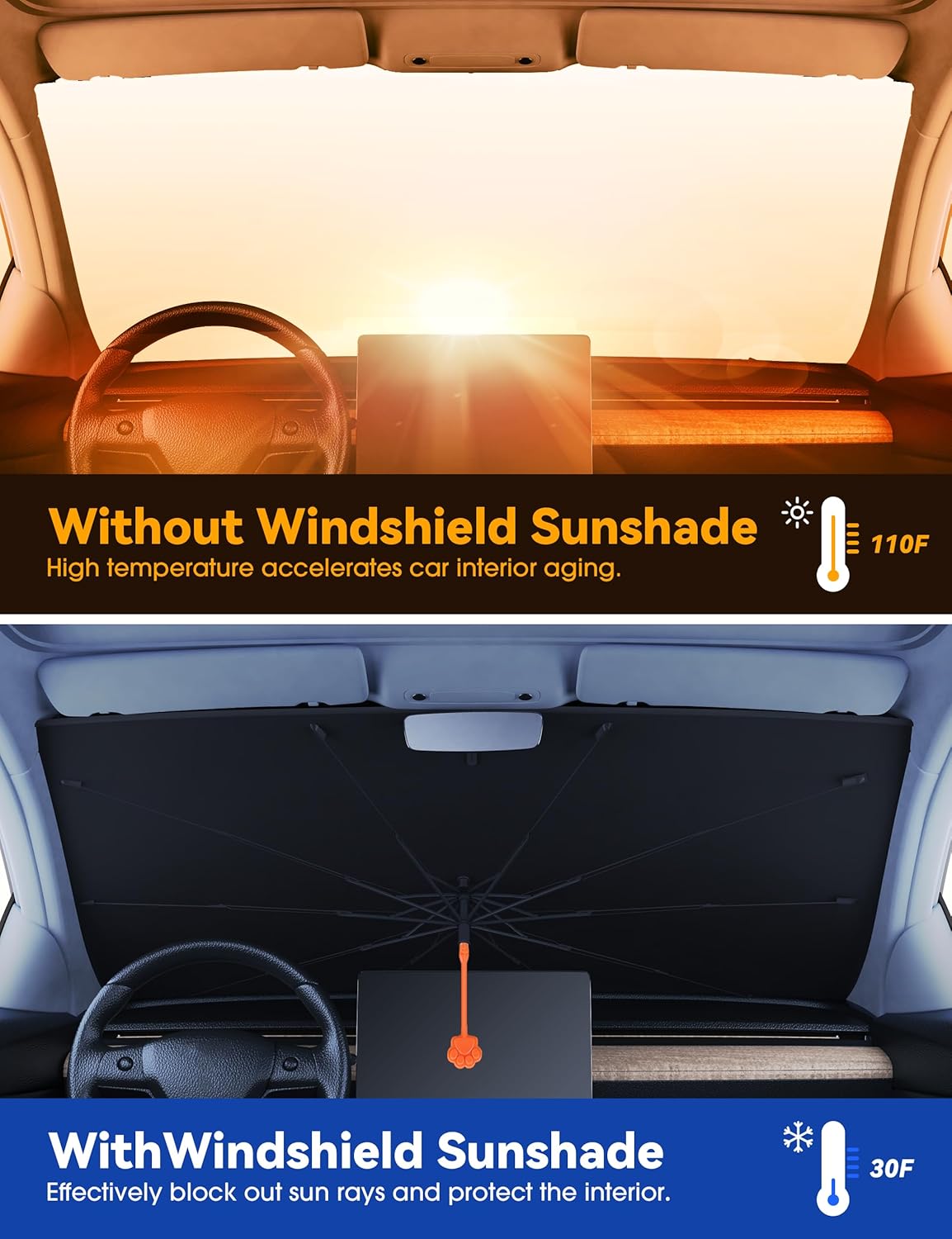 helloleiboo 𝟐𝟎𝟐5 𝑼𝑷𝑮𝑹𝑨𝑫𝑬 Car Windshield Sun Shade Umbrella, Colorful 360°Rotating Foldable Windshield Sun Shade Front Window Reflective Polyester Blocks Heat and Sun Sun Shade for Cars SUV - AutoBay