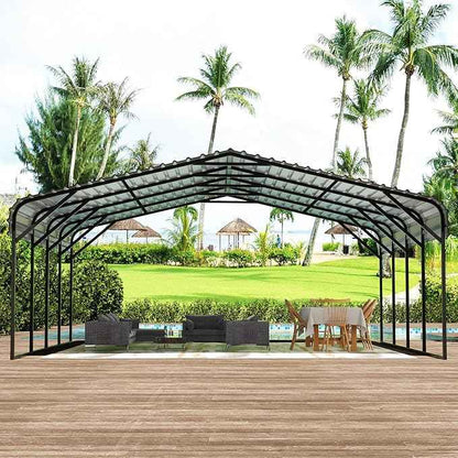 EBE 20' x 20' Metal Carport, Outdoor Heavy Duty Carports Canopy with Galvanized Roof and Enhanced Base, Carport Garage Car Shelter Shade for Truck, Boat, Tractors