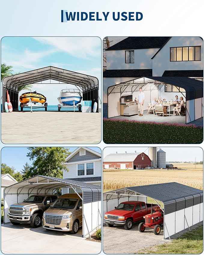 20x25FT Heavy Duty Metal Carport,Outdoor Portable Car Garage w/Led Light,Removable PE SideReinforced Base & Galvanized Steel Roof, Outdoor Car Port Canopy Shelter for Boats, Trucks