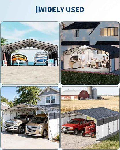 20x25FT Heavy Duty Metal Carport,Outdoor Portable Car Garage w/Led Light,Removable PE SideReinforced Base & Galvanized Steel Roof, Outdoor Car Port Canopy Shelter for Boats, Trucks