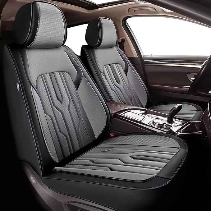 YORKENIC Fit for Dodge Grand Caravan Seat Covers Front Set 2008-2020: Breathable Leather Car Seat Covers Compatible Airbag (2 Front Set, Black & Grey)