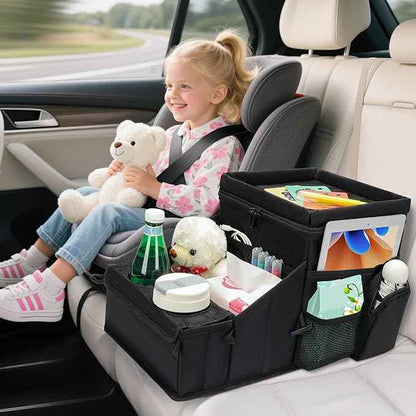 Backseat Organizer for Kids and Passenger Seat Organizer for Adults - Car Seat Cooler and Warmer with Cup Holders and Convertible Tray Lid(Black)
