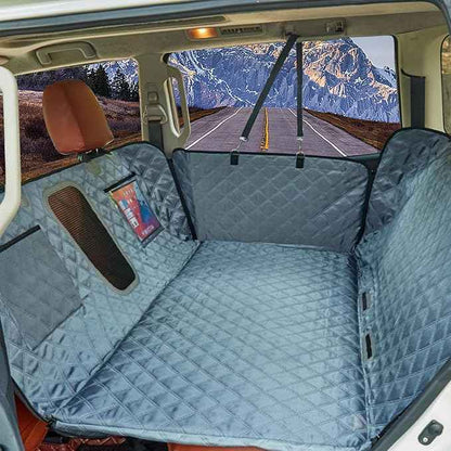Back Seat Extender for Dogs, Waterproof Dog Car Seat Cover for Back Seat with Hard Bottom-Upgraded Anti-Scratch 1680D Oxford Fabric-Holds 600Lbs, Stowable Dog Hammock for Car&SUV&Truck （Grey，Large）