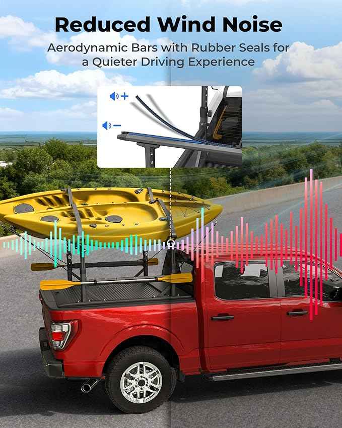 Extendable Aluminum Truck Ladder Rack Fit for Ford F150, RAM, Chevy Silverado, Works with T-Slot Tonneau Covers, 800 lbs Capacity Pickup Bed Rack for Kayak, Surfboard, Ladder Transport