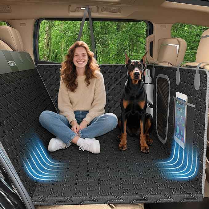 Upgraded Durable Hard Bottom Dog Car Seat Cover with EPE Sponge Cushion, Foldable Dog Rear Seat Protector, Waterproof Pet Car Seat Hammock, Seamless Dogs Back Seat Extender for SUV Truck(XL)