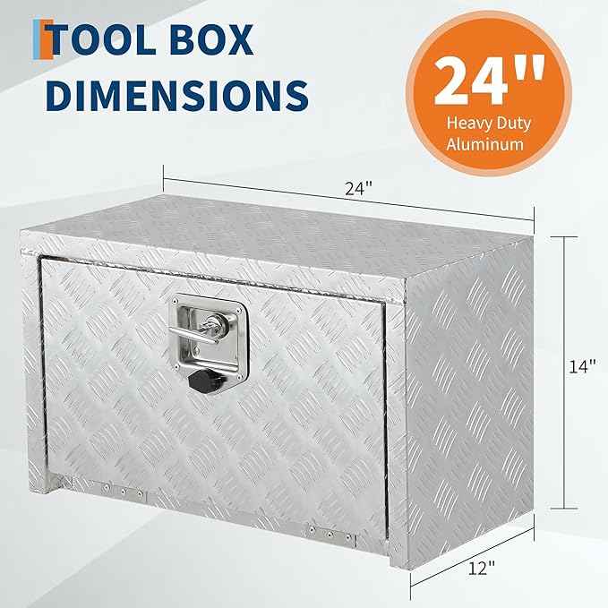 Trailer Tongue Box, Heavy Duty Storage With Lock and Keys, Utility Truck Tool Box Storage Organizer, Tool Chest for Pickup Truck Bed, RV, 24"x12"x14" (24"x12"x14"- Sliver)