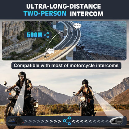 Motorcycle Helmet Headsets, 2 Riders 500M Helmet Communication System S2 Motorcycle Intercom Headset with DSP&CVC Noise Cancellation/HiFi Sound/IP67 Waterproof/Wake up Siri - Single Pack