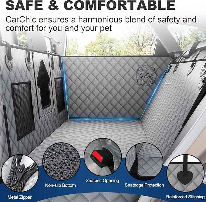 Dog Car Seat Cover for Back Seat - Waterproof Pet Hammock with Embedded Insert Door Protectors (Large for Full-Size Trucks, Large SUvs)