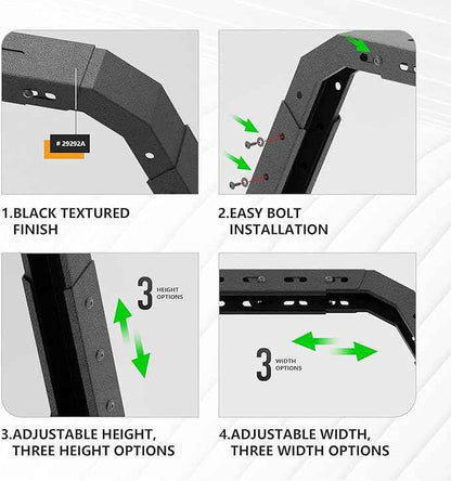 Adjustable 27-30" High Truck Ladder Bed Racks Compatible with Tacoma/Tundra/Ram 1500/ Silverado & Sierra 1500/ F150/Gladiator JT/Titan/Frontier/Colorado/Canyon/Ranger with 2 LED Lights