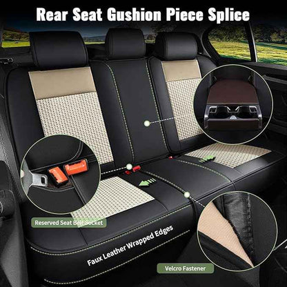 Breathable Cool Ice Silk Leather Car Seat Covers Full Set for Chevy Colorado 2015-2023 2024 2025 2026: Seat Cover 5 Seats: Chevrolet Colorado Accessories (Black&Beige)