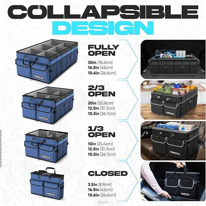 FORTEM Trunk Organizer with Cooler For SUV Car Trunk, Foldable Storage, Car Accessories for Women Men, Collapsible Bag, Perfect Christmas Gifts, 600D Oxford, Non Slip Bottom, Straps, Soft Cover (105L)