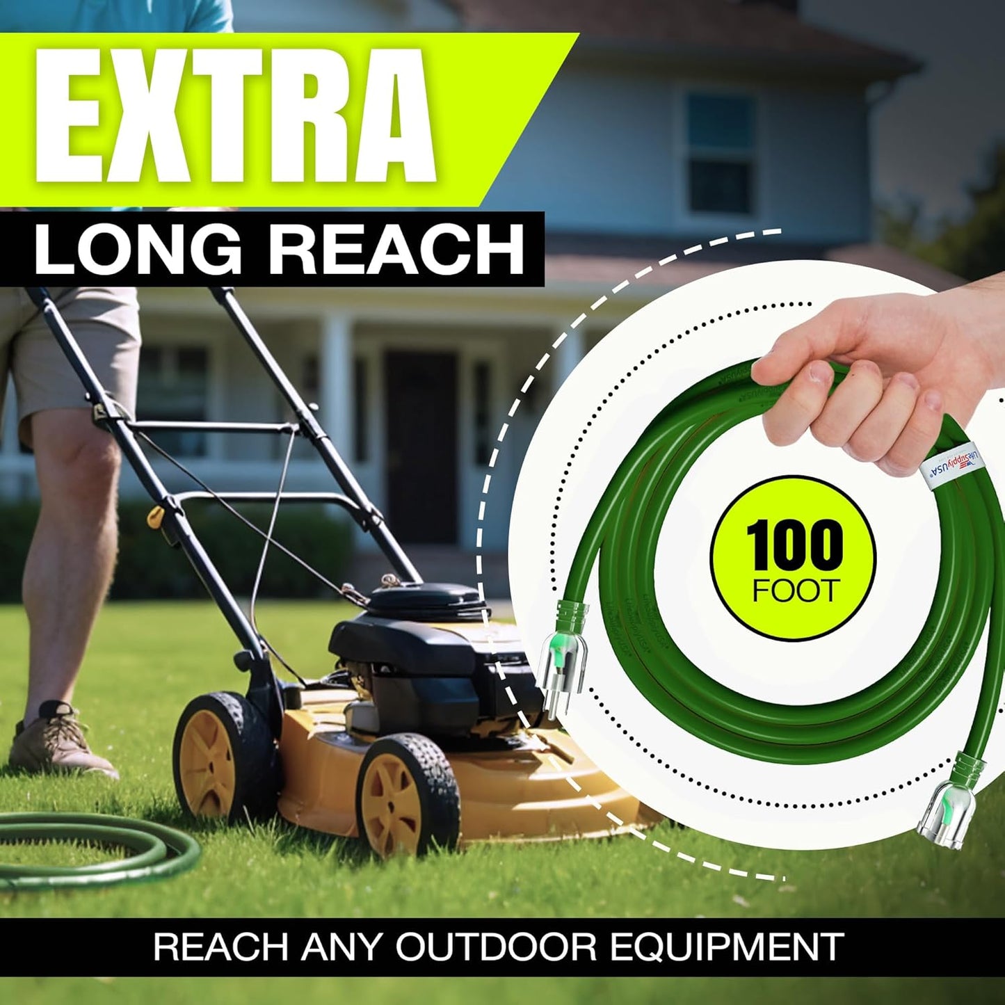 100ft Outdoor/Indoor Extension Cord 12/3 Gauge Extra Heavy Duty 3 Prong SJTW, Waterproof, Flexible Cold-Resistant Long Power Cord,15A 125V 1875W, Green by LifeSupplyUSA
