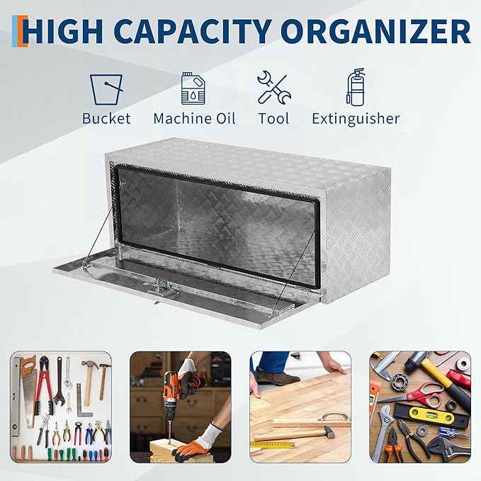Trailer Tongue Box, Heavy Duty Storage With Lock and Keys, Utility Truck Tool Box Storage Organizer, Tool Chest for Pickup Truck Bed, RV, 30x18 x18 (30"x18"x18"- Sliver)