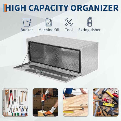 Heavy Duty Aluminum Truck Bed Tool Box,Diamond Plate Waterproof Underbody Toolbox with Sliding Shelf, Lock & Keys, Side Handle, Storage Organizer Chest for Pickup Truck, RV Trailer, Cargo Vehicles