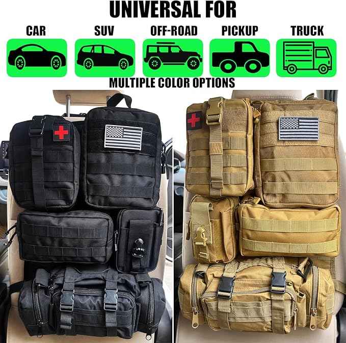 7 PACK Tactical Seat back organizer Truck organizer With 6 Detachable Pouches Universal For Car Truck Ford Jeep Military-Grade Heavier Panels With Multi-functional Packs (7-PACK-Upgrade)