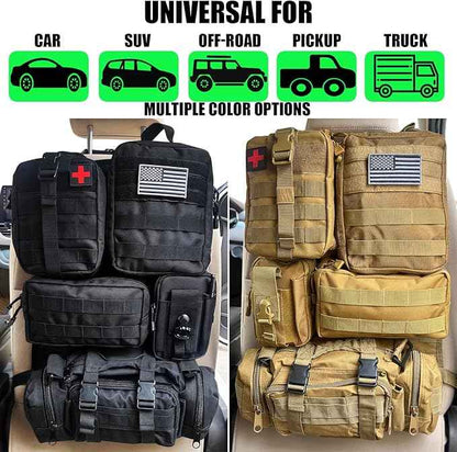 7 PACK Tactical Seat back organizer Truck organizer With 6 Detachable Pouches Universal For Car Truck Ford Jeep Military-Grade Heavier Panels With Multi-functional Packs (khaki)