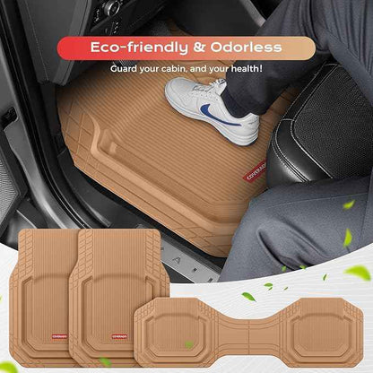 Coverado Car Floor Mats Heavy Duty, Deep Dish All-Weather Beige Mats, Universal Waterproof Trim to Fit Automotive Mats for Cars SUV Trucks, Durable Floor Liner Car Accessories, Full Sets, 3pcs