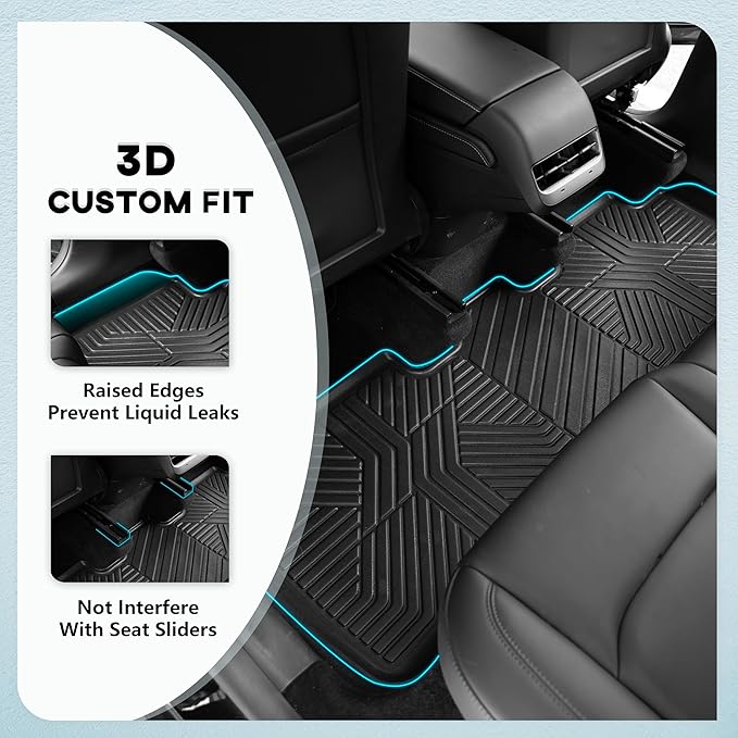KARPAL Floor Mats for Tesla Model Y 2021-2024 5-Seater (Not Fit 7 Seats), All Weather TPE Floor Liners 1st & 2nd Row, Model Y Accessories 3PCS