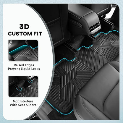 KARPAL Floor Mats for Tesla Model Y 2021-2024 5-Seater (Not Fit 7 Seats), All Weather TPE Floor Liners 1st & 2nd Row, Model Y Accessories 3PCS