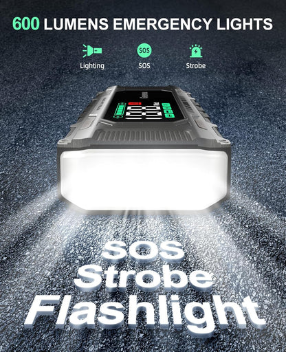 Car Jump Starter Battery Jumper Pack 8000A 65W PD Fast Charging, Portable 12V Car Battery Charger Booster Jump Box (All Gas/12.0L Diesel), Power Vehicle Jumper with Large Screen,150W DC, Lights