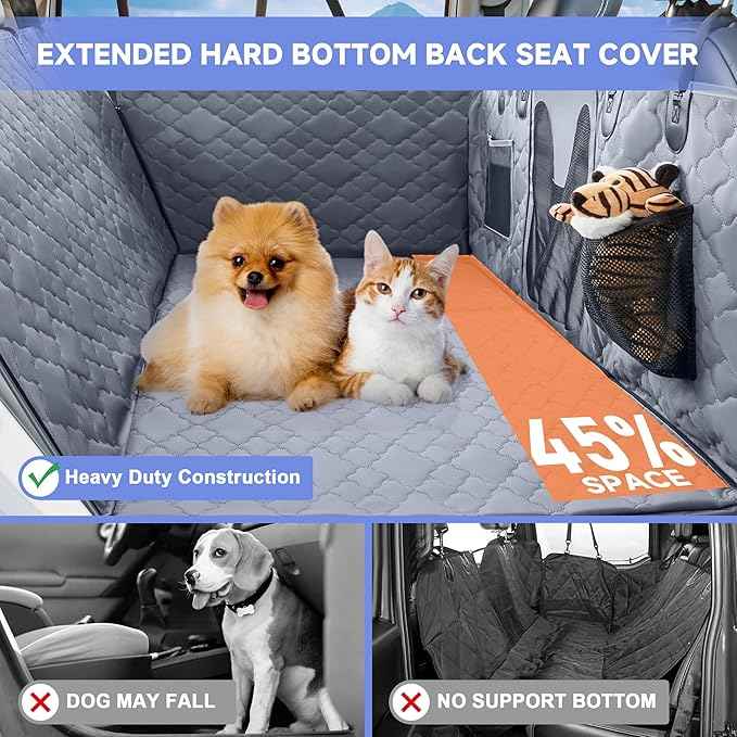 Dog Car Seat Cover for Back Seat - Extender With Hard Bottom Holds 400 lbs, Waterproof Protector With Mesh Window, Hammock for Car, SUV, Truck