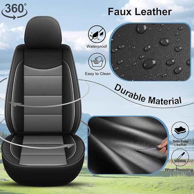 YORKNEIC Full Set Seat Covers Fit for Ford Explorer 2004-2025 2026: Faux Leather Car Seat Covers - Waterproof Car Seat Protector(Black & Grey)