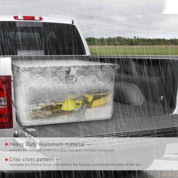 24 Inch Tool Box Flatbox Truck Bed Toolbox,RV Storage Organizer,Truck Tools Chest Box With Side Handle & Lock KeysCompatible with Trailer Pickup,Silver Aluminum 5 Bar Tread(24.2"x10.4"x11.8")