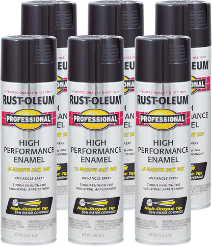 Rust-Oleum 7579838-6PK Professional High Performance Enamel Spray Paint, 15 oz, Gloss Black, 6 Pack