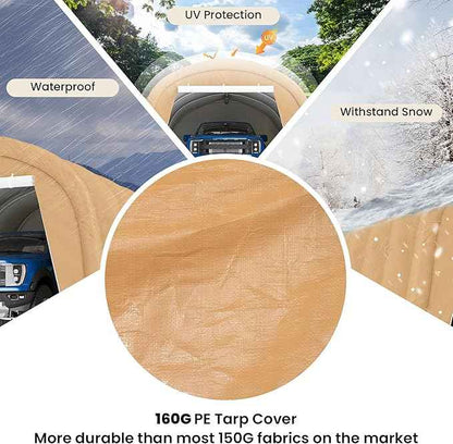 COSIEST 13'×20' Storage Shelter Outdoor Round Carport, Heavy-Duty Garage Canopy with Dual Roll-Up Doors Weatherproof PE Cover, Multi-Purpose Vehicle/Tractor Shed for Backyard/Driveway/Farm(Beige)