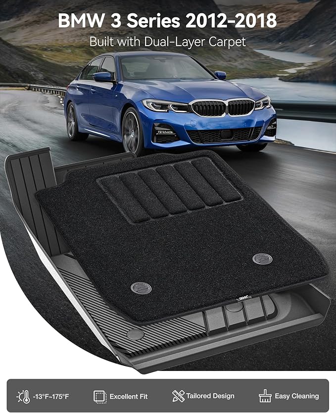 3W Floor Mats & Carpets Fit for BMW 3 Series 2013-2018 F30 320i 328d 328i 330e 330i 335i 340i, TPE All-Weather Harmless Heavy Duty Floor Liner Accessories(NOT for 335is & GT & X-Drive)