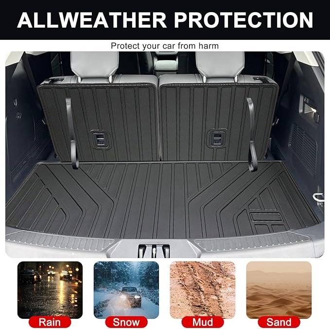 Cargo Mat Compatible with 2020-2025 Ford Explorer 6&7 Passenger - All-Weather Trunk Liner with Backrest Mat, Easy-Clean TPE Protector, Custom-Fit for Explorer Accessories