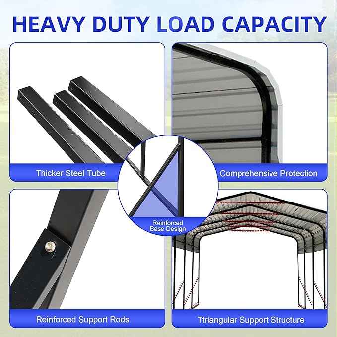 12x20 FT Oversized Metal Carport, Heavy-Duty Car Garage with Enhanced Base & Reinforced Supports, All-Weather Outdoor Shelter for Cars, RV, Trucks, Boats, Dark Gray