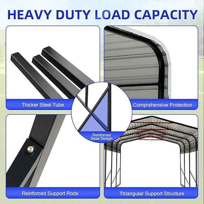 12x20 FT Oversized Metal Carport, Heavy-Duty Car Garage with Enhanced Base & Reinforced Supports, All-Weather Outdoor Shelter for Cars, RV, Trucks, Boats, Dark Gray