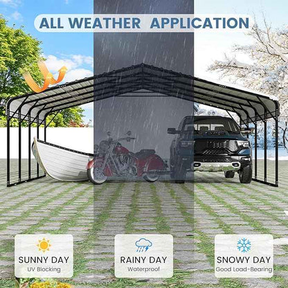 EROMMY 20‘x20’ Stable Metal Carport, All-Weather Heavy-Duty Carports with Strong Base, Sturdy Car Shed with Galvanized Steel Roof and Frame, Easy Assembly Car Port for 2 Cars, Tractors, Boat, Gray