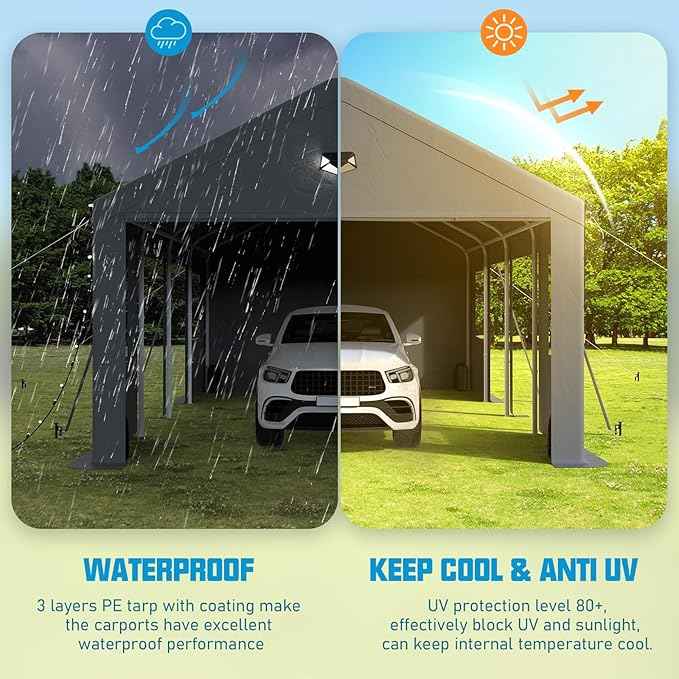 Carports Canopy Heavy Duty, Portable Garage with Sidewalls (12x20, Side Doors)