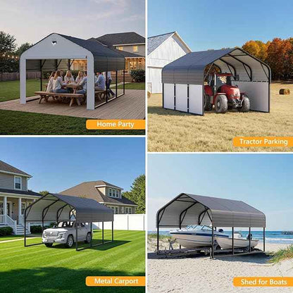 10x16 Metal Carport with Removable Sidewalls, Heavy Duty Car Carport Canopy, 100MPH Wind Resistance for Cars, Boats, Trucks, Outdoor Parties