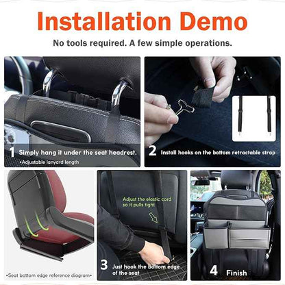 Leather Car Seat Back Organizer with Tissue Holder, Water Bottle Holder, Phone Holder for Road Trips. (Gray)
