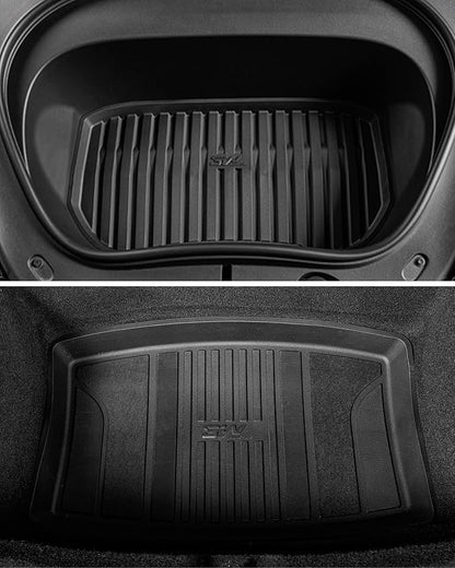3W Tesla Model 3 Floor Mats 2026 2025 2024 with Mental Pedal, Full Set with Cargo Liner, Highland All Weather Custom Fit Rear Trunk Mat Accessories Black