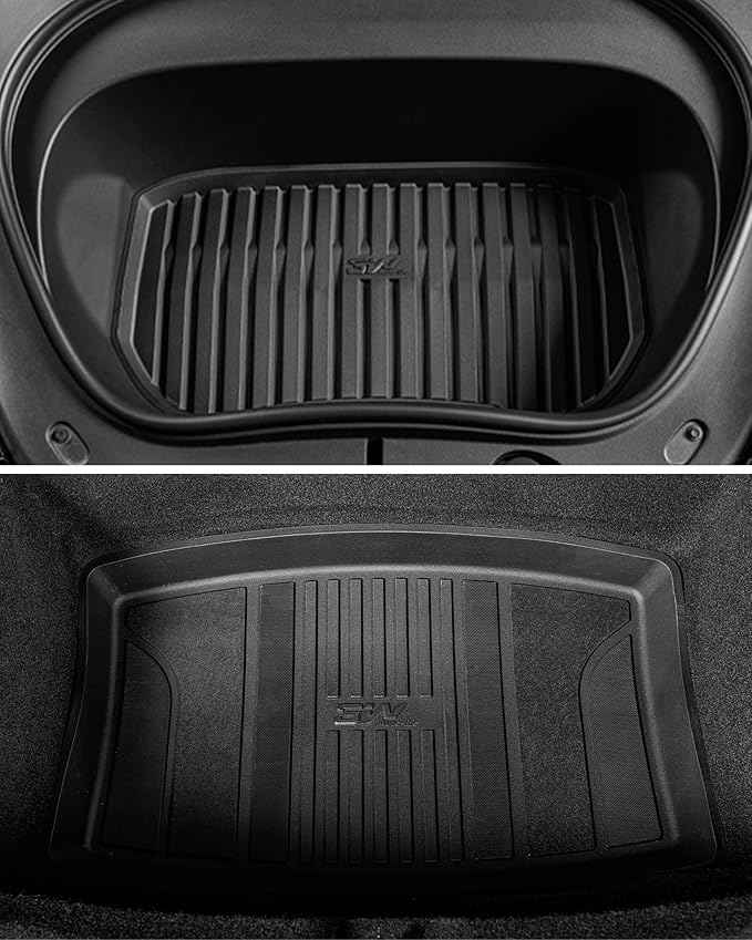 3W Tesla Model 3 Floor Mats 2026 2025 2024 with Mental Pedal, Full Set with Seatback Protector, Highland All Weather Custom Fit Rear Trunk Mat Accessories Black