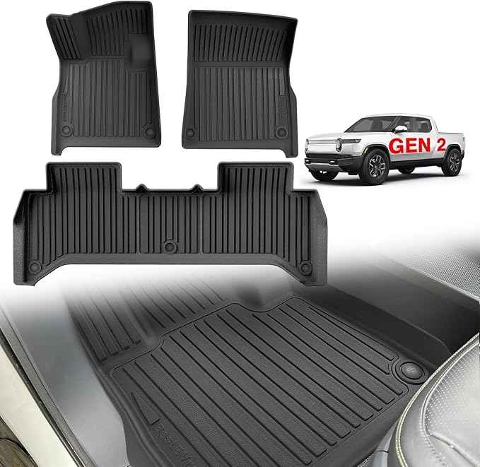 BestEvMod All Weather Floor Mats Compatible with Rivian R1T 2025 2026 Anti-Slip 3D Pattern TPE Heavy Duty Rubber Waterproof Non-Slip Floor Liner 1st & 2nd Rows Set Gen 2 Accessories (2025+ R1T)