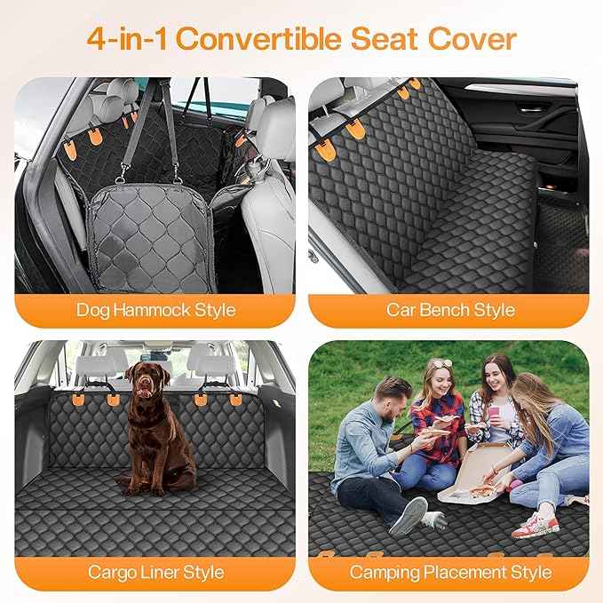 Dog Car Seat Cover for Back Seat, XL Heavy Dog Seat Cover, 100% Waterproof Scratch Proof Nonslip Dog Hammock for Car, Pet Back Seat Covers for Cars