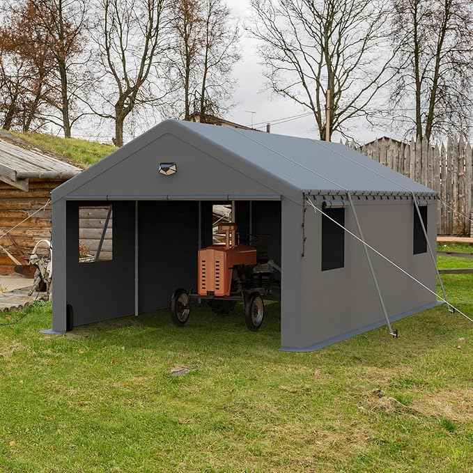 Carports Canopy Heavy Duty, Portable Garage with Sidewalls (13x25, Grey)