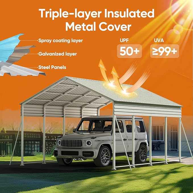 Quictent Heavy Duty 12x21 FT Vertical Roof Metal Carport, Pre-Drilled All Weather Car Shelter for Boat, Vehicles & Farm Equipment
