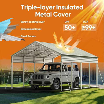 Quictent Heavy Duty 12x21 FT Vertical Roof Metal Carport, Pre-Drilled All Weather Car Shelter for Boat, Vehicles & Farm Equipment
