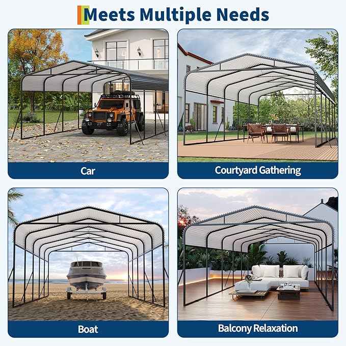 13X26 ft Metal Carport with Reinforced Base and Galvanized Steel Roof, Heavy Duty Garage Car Shelter Shade, Outdoor Car Port Canopy