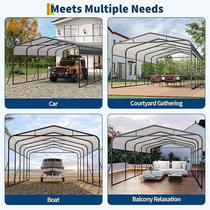 GAOMON Metal Carport, Carport with Reinforced Base and Galvanized Steel Roof, Heavy Duty Garage Car Shelter Shade, Outdoor Car Port Canopy for SUV, Truck, Boats, 13x26 FT