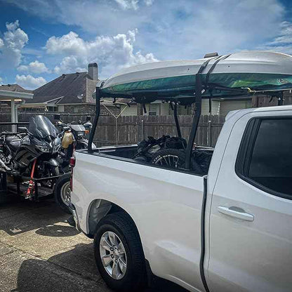 Universal Truck Bed Ladder Rack, Non-Drilling, 900 LBS Load Capacity, Fit Most Truck Bed Ranging from 53" to 68" Wide, Extendable Heavy Duty Steel Cargo Rack for Kayak, Surfboard, Lumber, Ladder