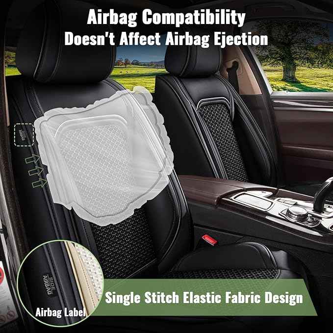 Car Seat Covers Front Seats for Chevy Colorado 2015-2023 2024 2025 2026 - Breathable Cooling Ice Silk Leather Seat Cover - 2 Seats for Chevrolet Colorado Accessories (Black)